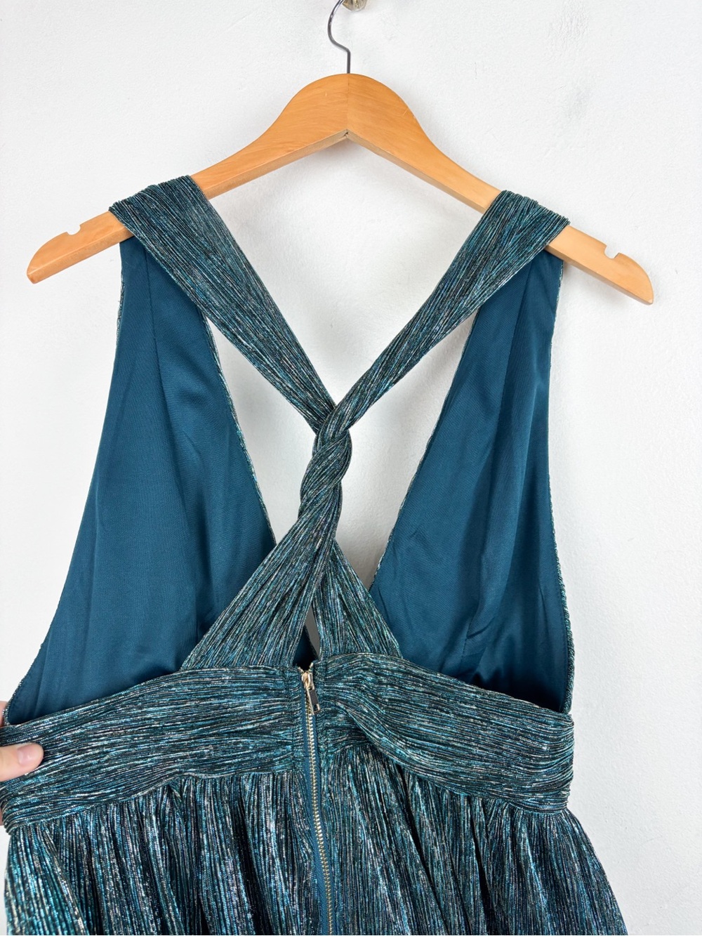 NWT Lulu’s Ailey Gold & Teal Blue Formal Mini dress Sz L - Picture 6 of 11